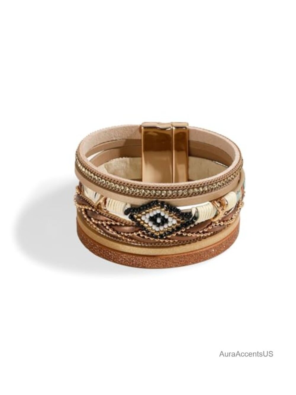 Boho Handwoven Leather Wrap Bracelet Multilayer Cord Western Country Concert
